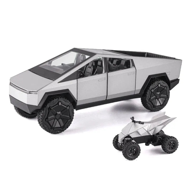 Cybertruck Model Silver Pickup Truck Metal Toy Cars with Sound and Light