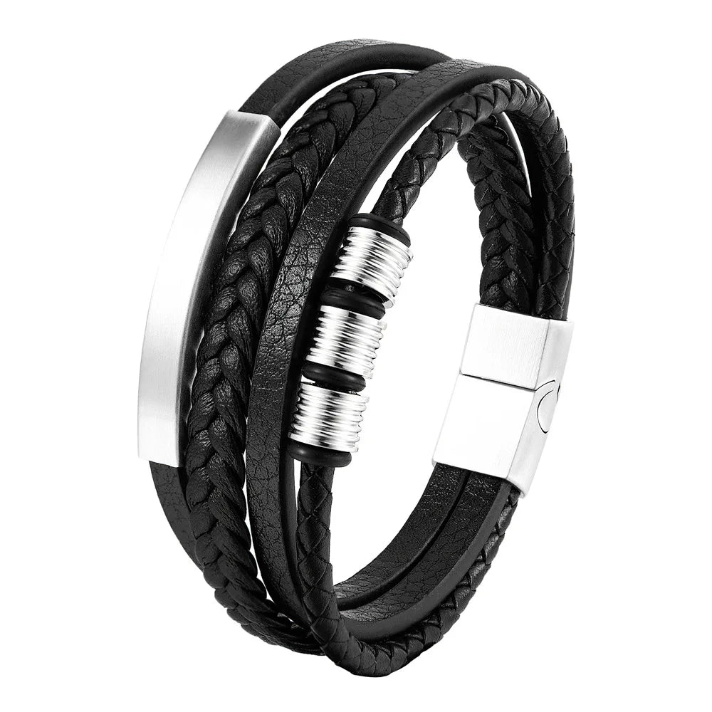 Charm Braid Rope Bracelet For Men Stainless Steel and Magnetic Buckle