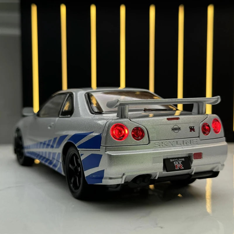 Nissan Skyline Ares GTR R34 Car Model Metal Sound Light 1:24