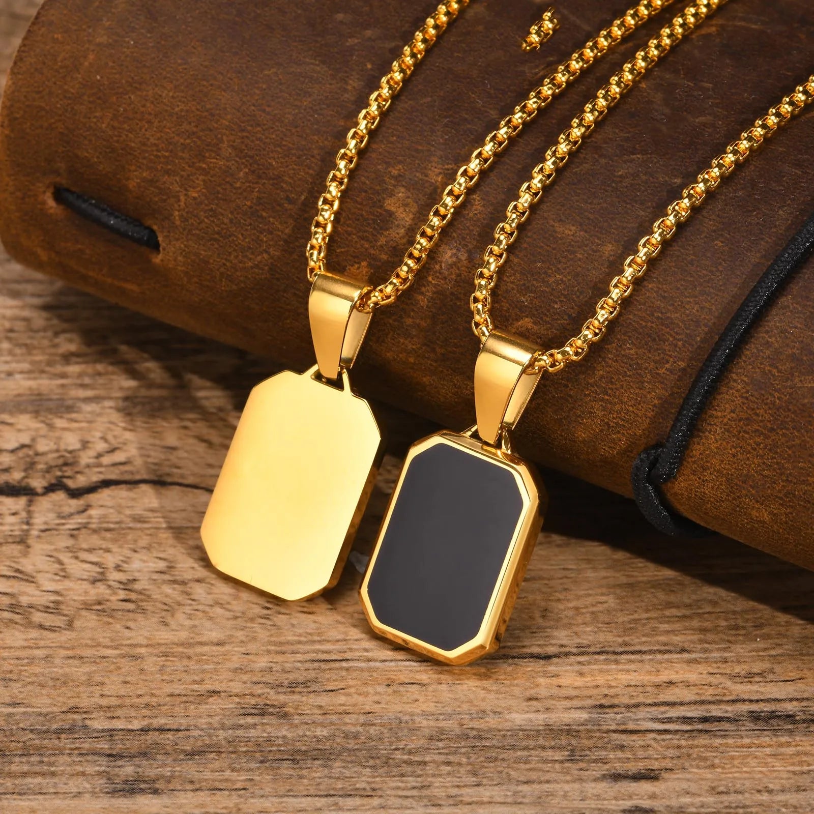 Black Enamel Necklaces for Men Waterproof Stainless Steel