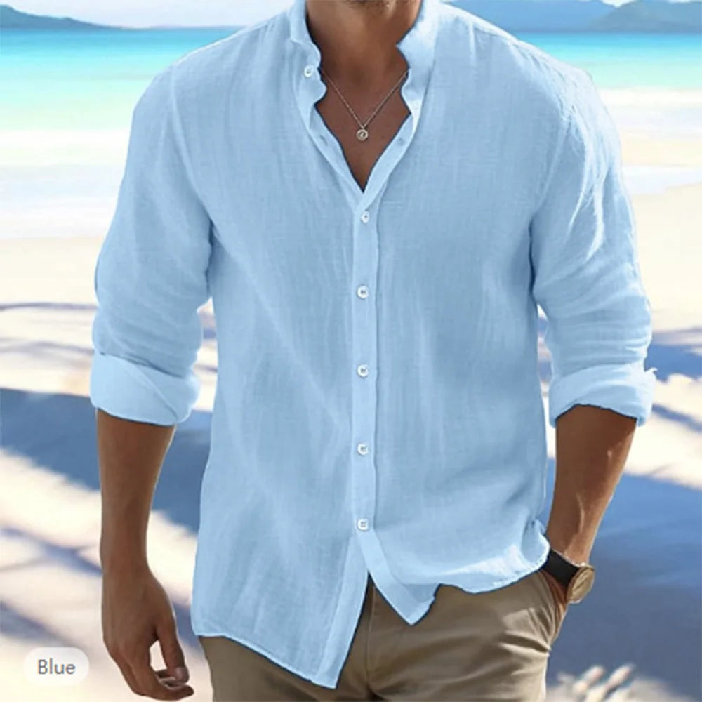 Cotton Linen Men's Long-Sleeved Shirts Summer