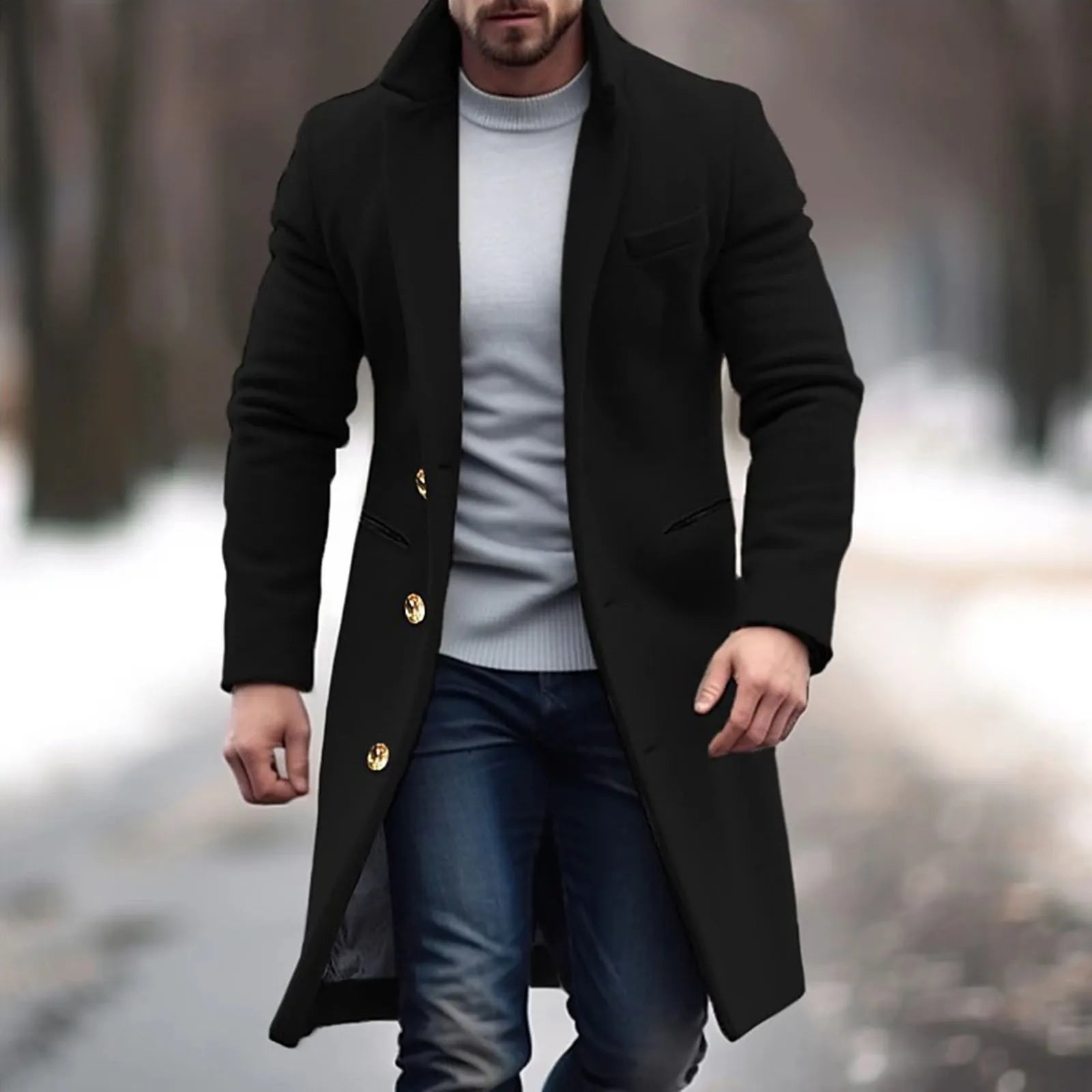 Woolen Mid Length Trench Coat Fashion Jacket