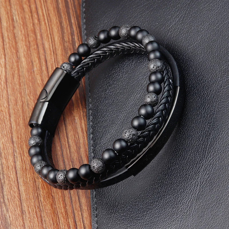 Charm Braid Rope Bracelet For Men Stainless Steel and Magnetic Buckle