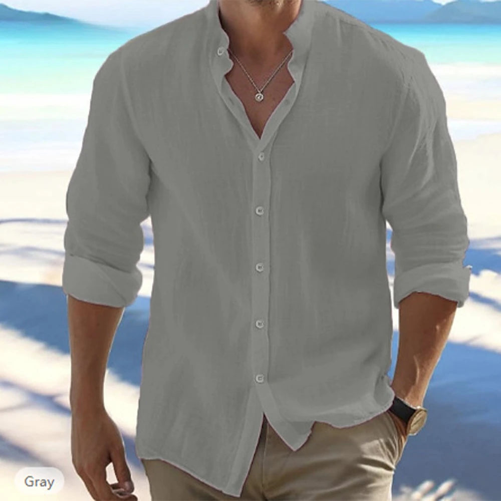 Cotton Linen Men's Long-Sleeved Shirts Summer