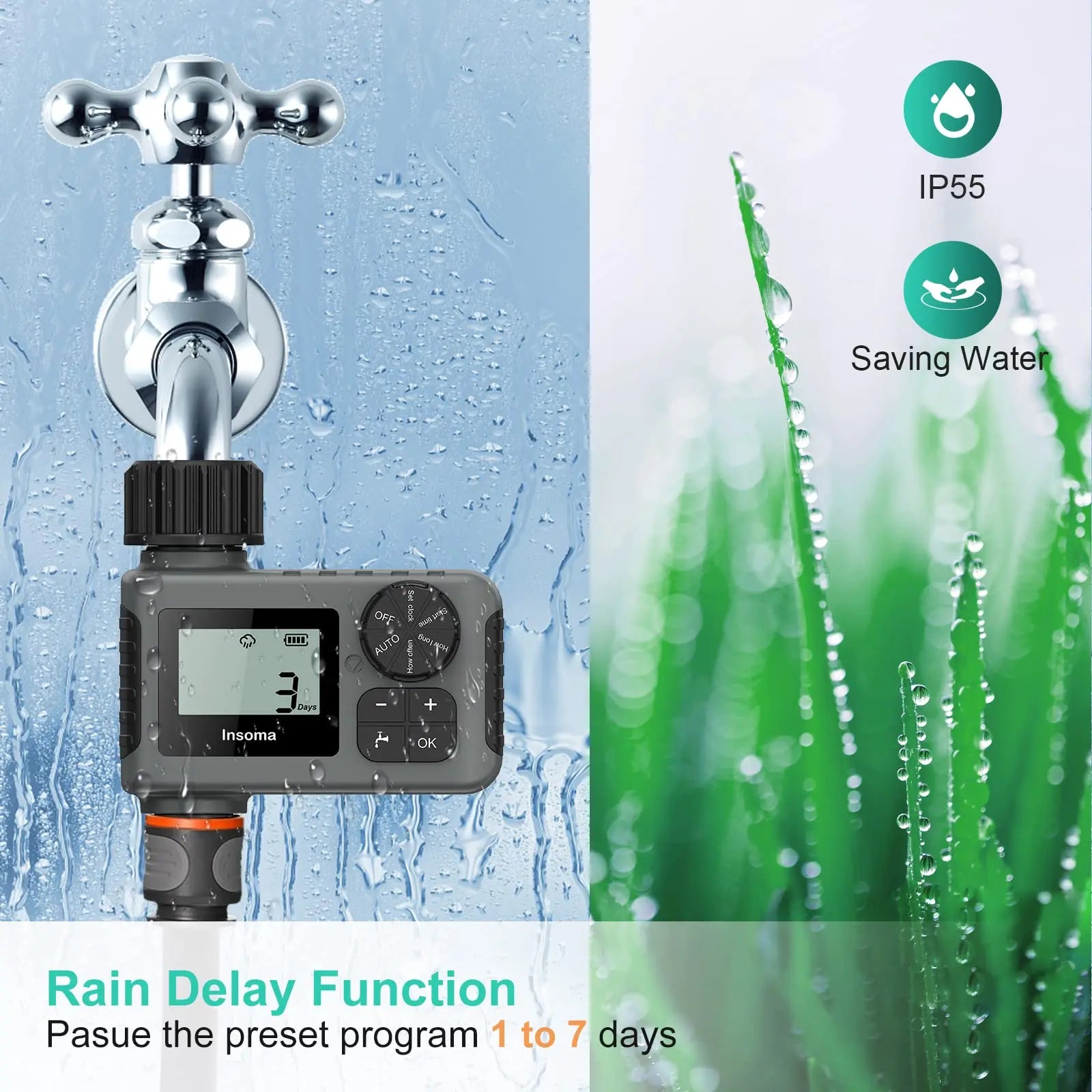 Automatic Water Timer Intelligent Irrigation Watering System Sprinkler - LCD Display