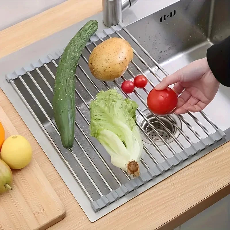 Silicone Stainless Steel Fruit & Vegetable Dish Drainer Board