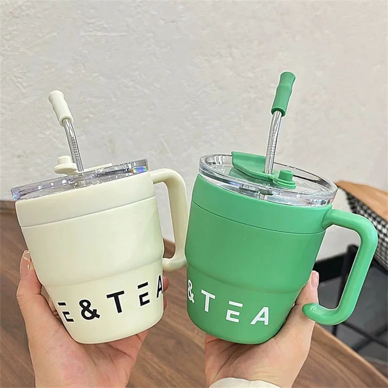 Coffee Cup with Straw Stainless Steel
