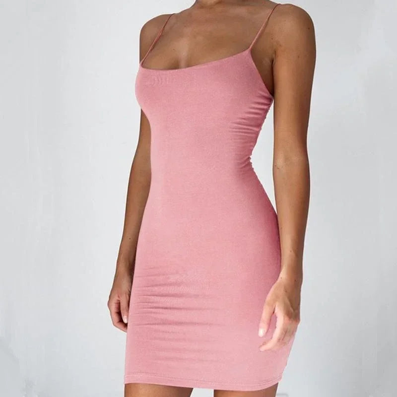 Strap Mini Dress Women Solid Black