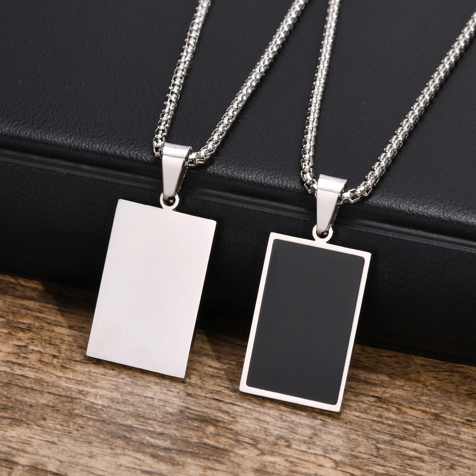 Black Enamel Necklaces for Men Waterproof Stainless Steel
