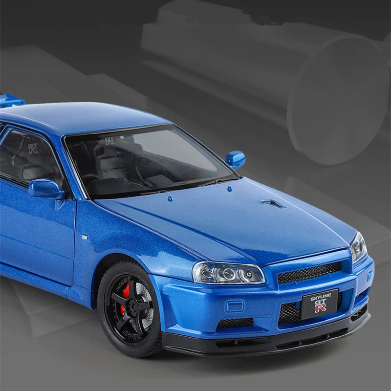 Nissan Skyline Ares GTR R34 Car Model Metal Sound Light 1:24
