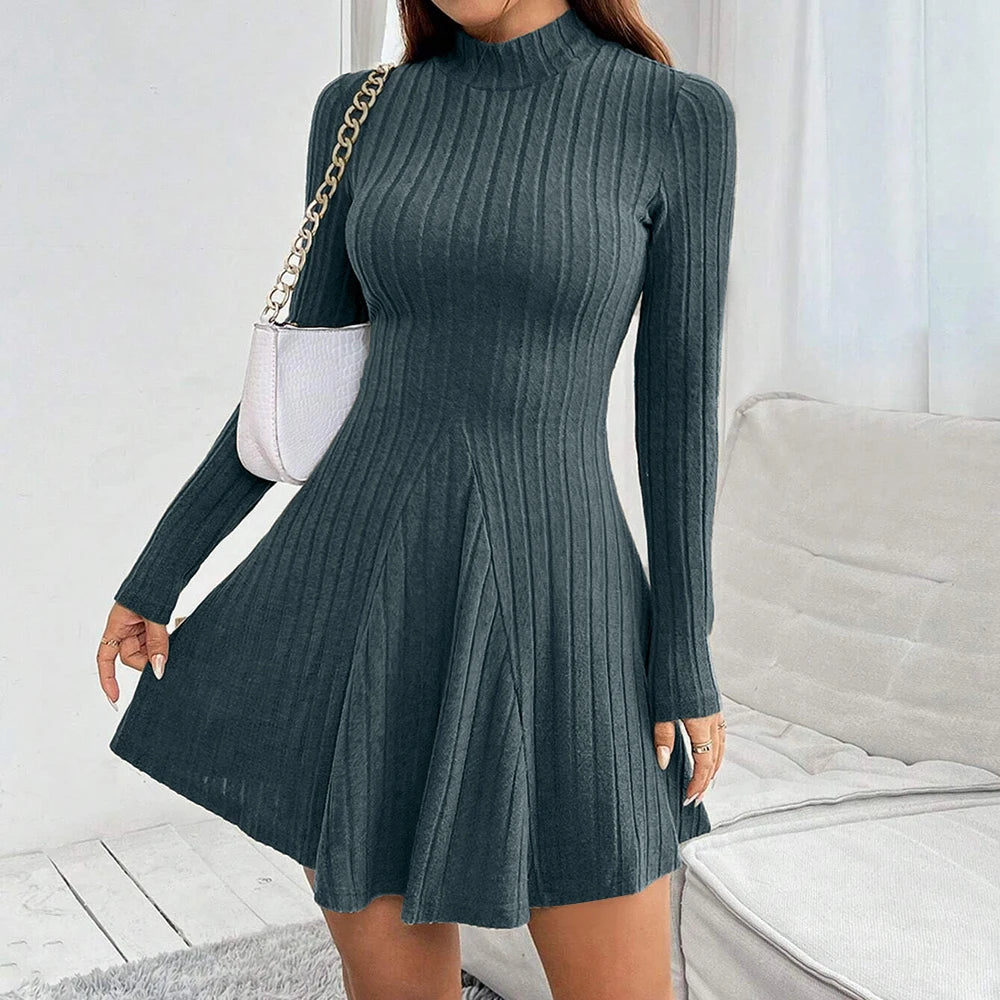 Fall and Winter Solid Color Dress - Long Sleeve