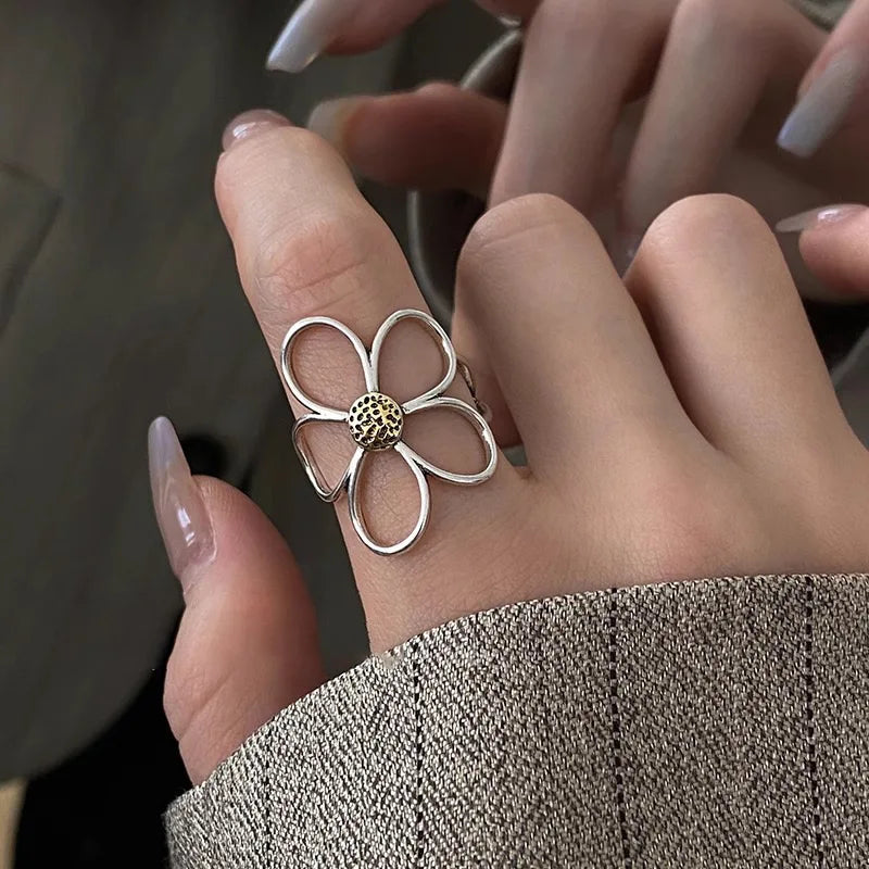 Minimalist Flower Silver Ring for Women