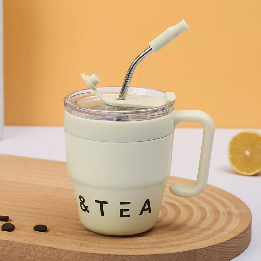 Coffee Cup with Straw Stainless Steel