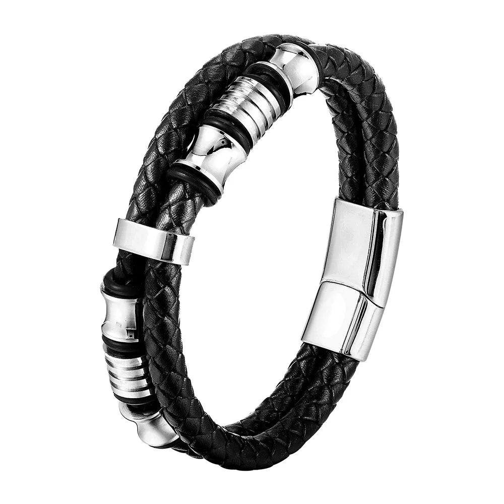 Charm Braid Rope Bracelet For Men Stainless Steel and Magnetic Buckle