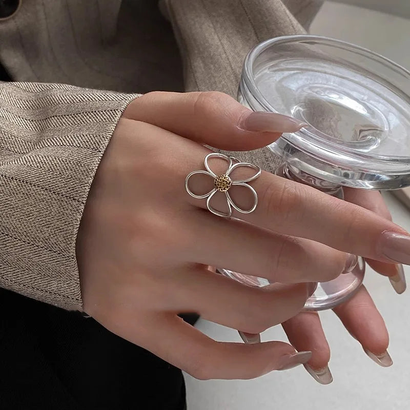 Minimalist Flower Silver Ring for Women