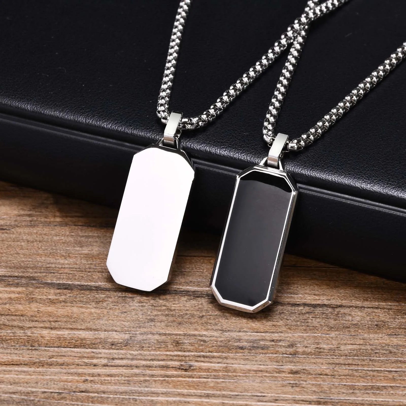 Black Enamel Necklaces for Men Waterproof Stainless Steel