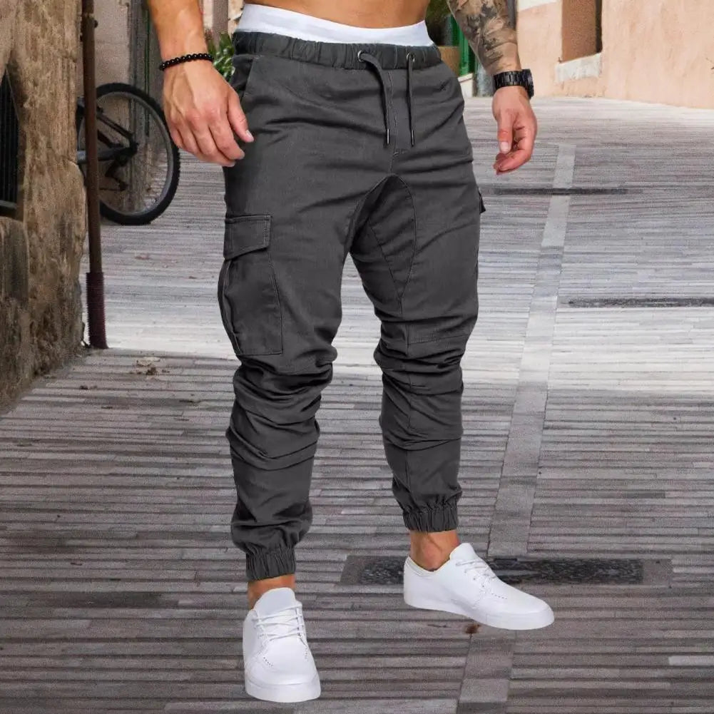 Ankle-Banded Cargo Pants Cotton with Multiple Pockets