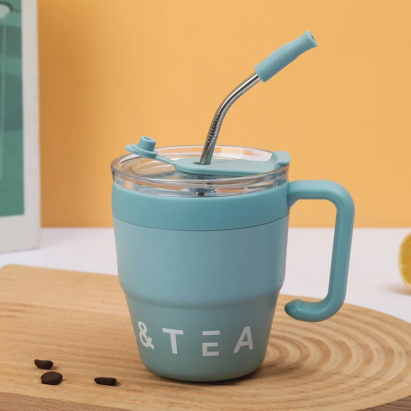 Coffee Cup with Straw Stainless Steel