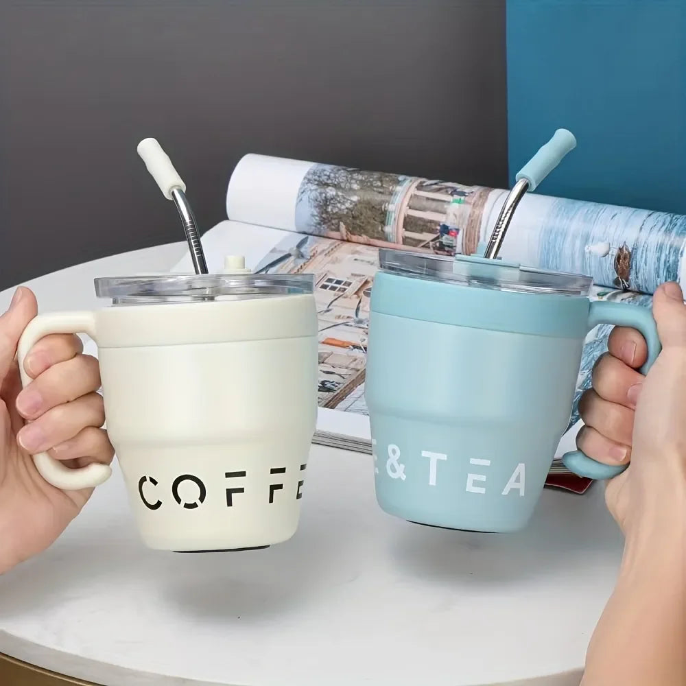 Coffee Cup with Straw Stainless Steel