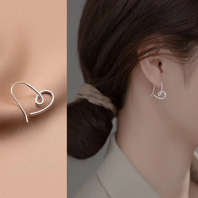 Silver Color Simple Hollow Heart Earrings for Women