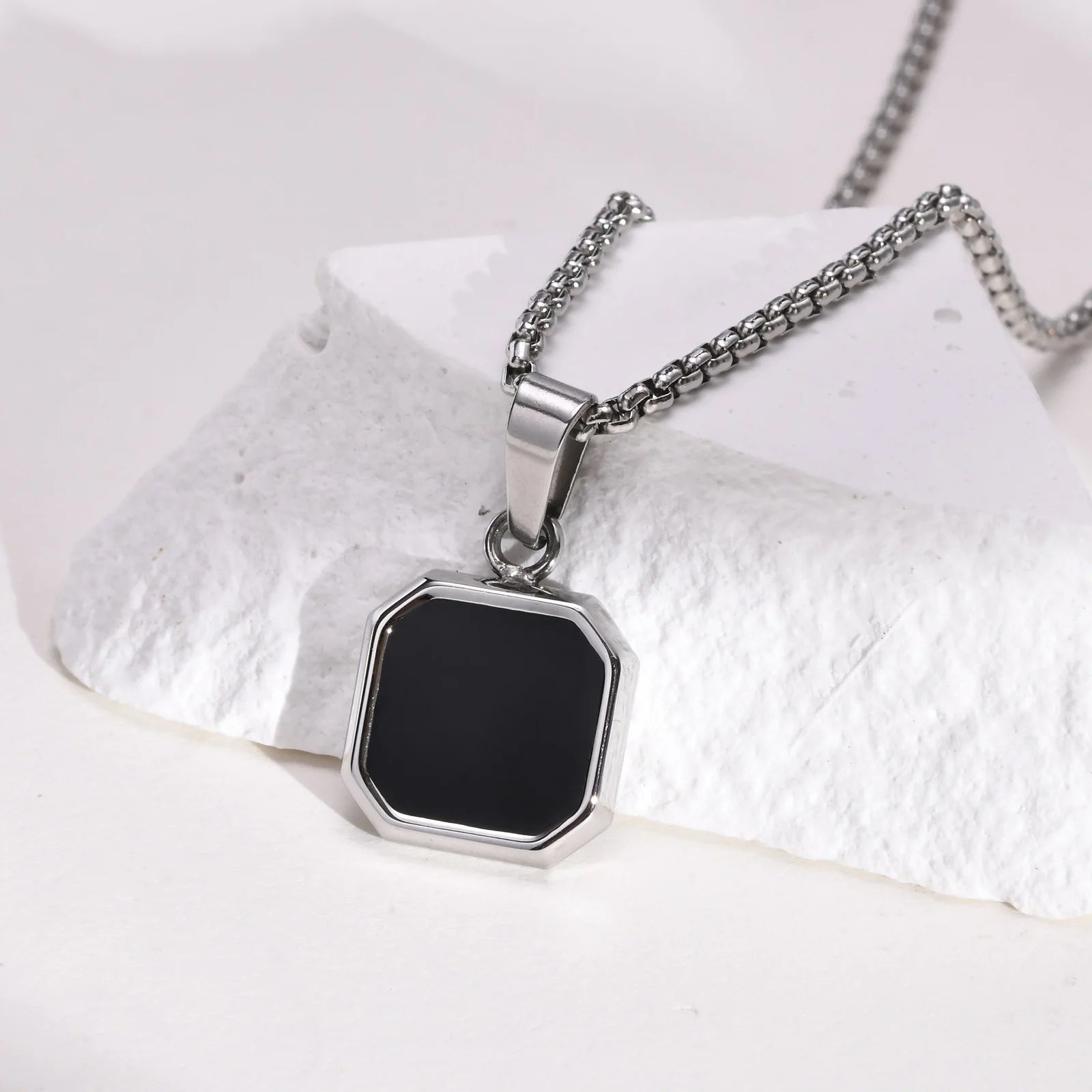 Black Enamel Necklaces for Men Waterproof Stainless Steel