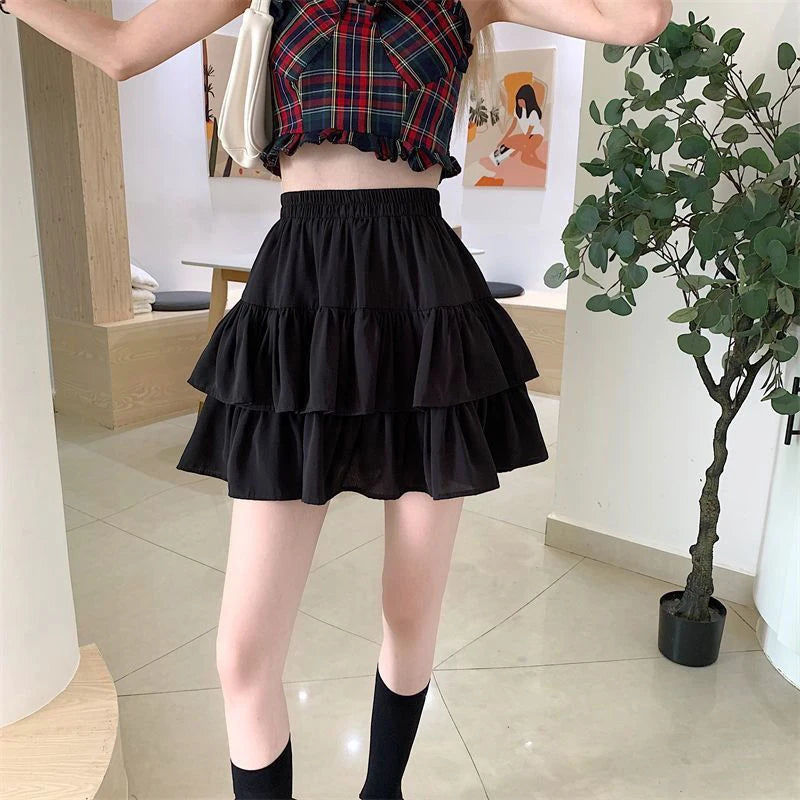 Pleated A-Line Skirt Elastic Waist Summer Slim