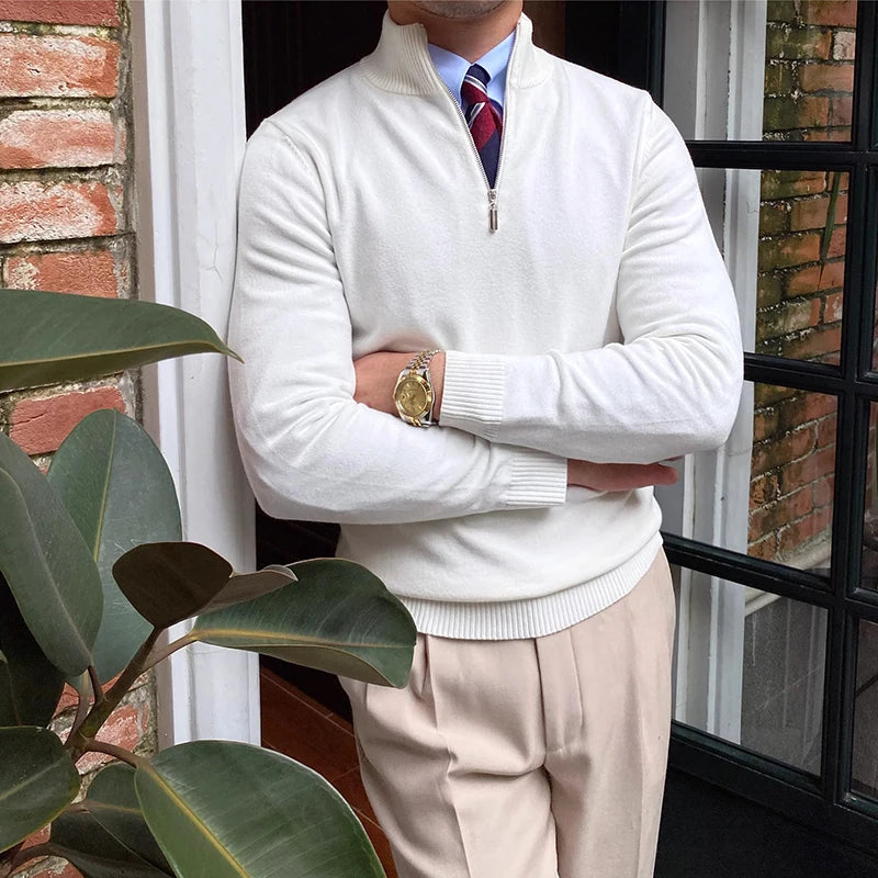 Classic Knitted Zipper Collar Sweater