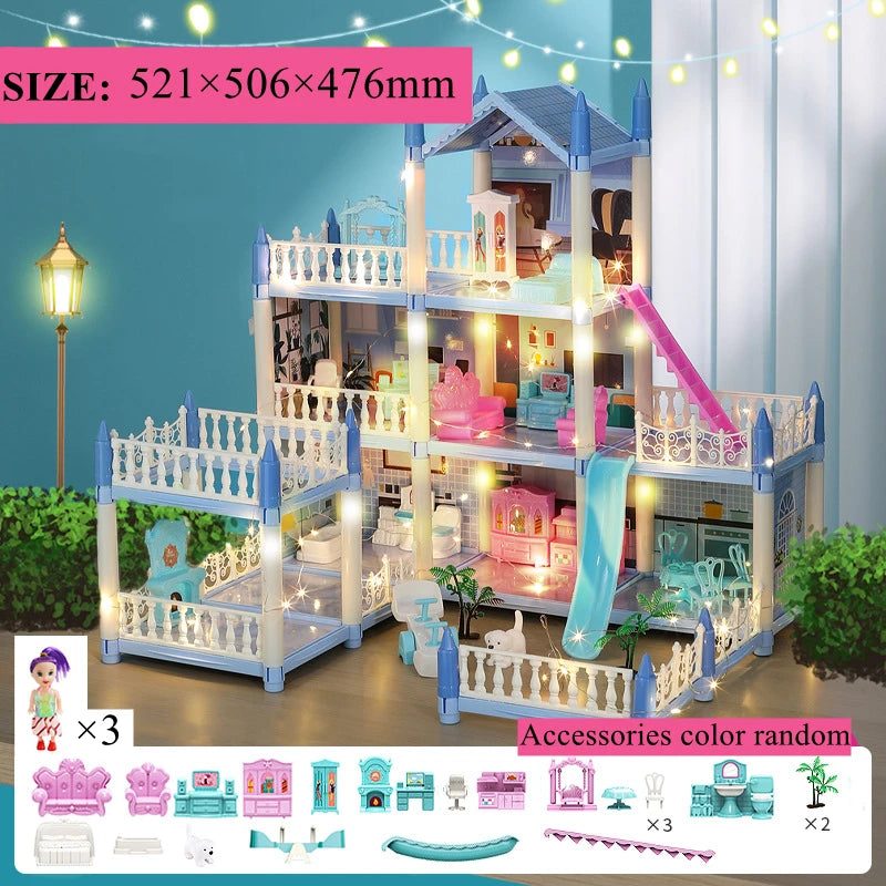 Doll House Miniature Villa Princess Castle Led Lights With Accessories