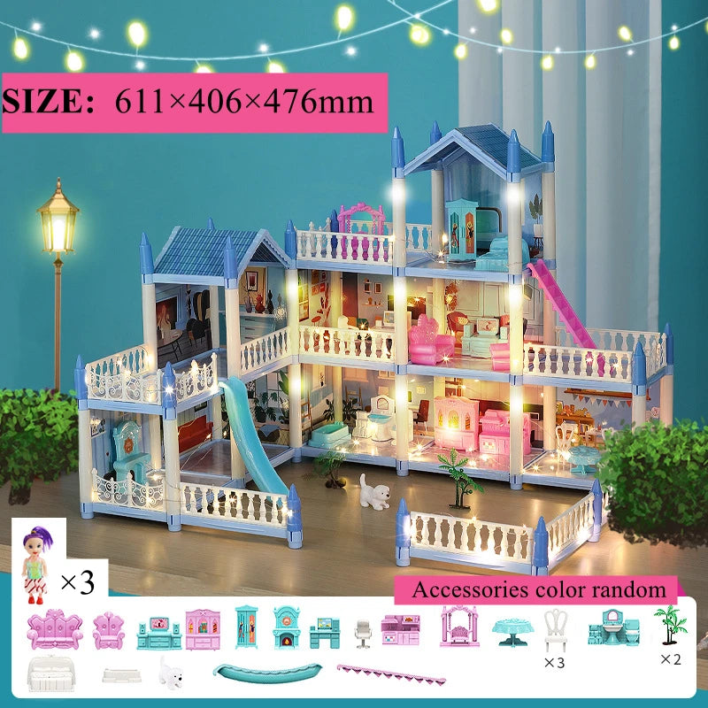 Doll House Miniature Villa Princess Castle Led Lights With Accessories