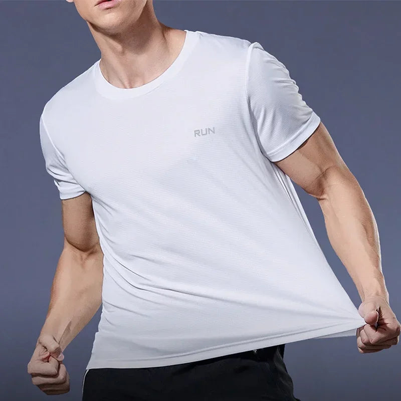 High Elastic T-Shirt Men Breathable Ice Silk Short Sleeve