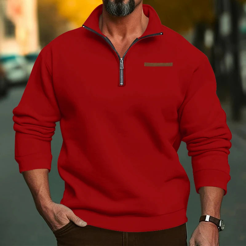 Casual Winter Sweater Solid Color w/ Zipper