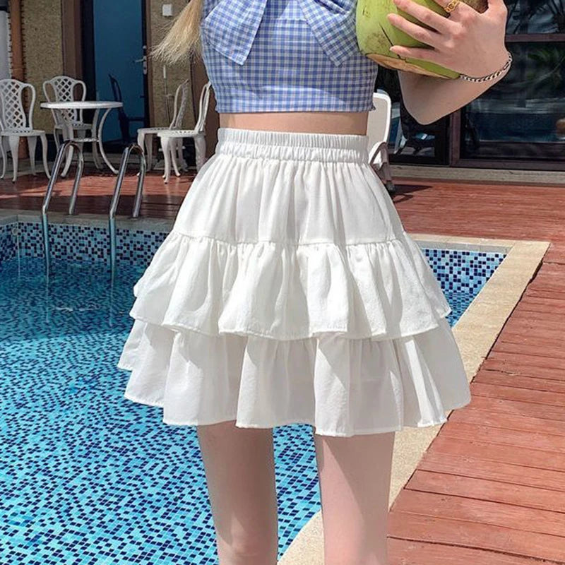 Pleated A-Line Skirt Elastic Waist Summer Slim