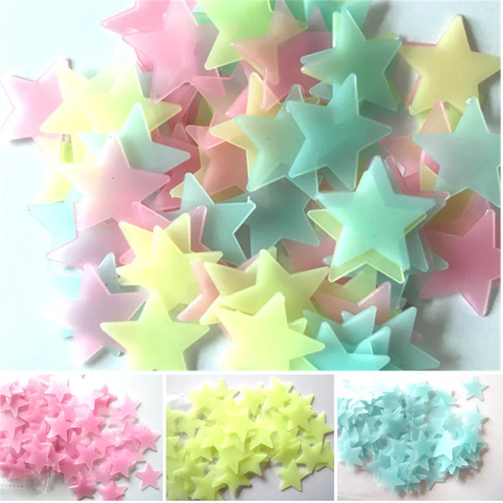 Fluorescent Stars Stickers for Kids Rooms Decoration - 100 pieces