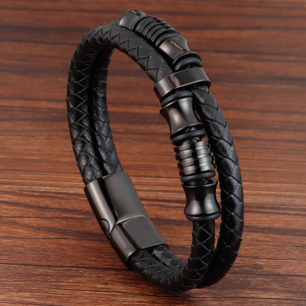 Charm Braid Rope Bracelet For Men Stainless Steel and Magnetic Buckle