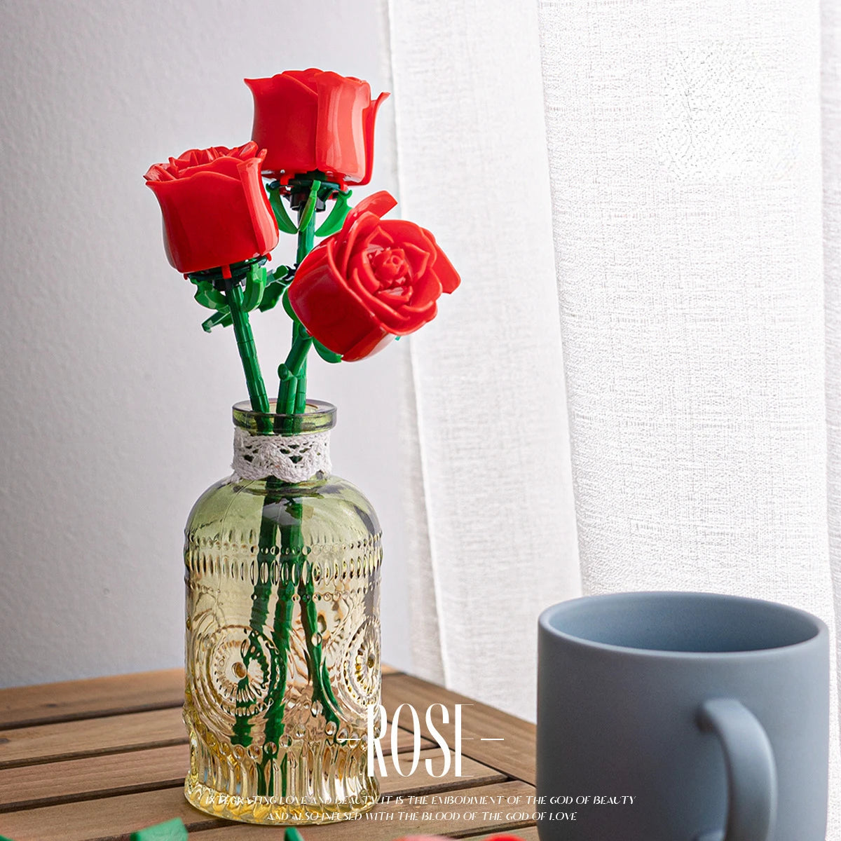 Romantic Rose Flower Bouquet Building Block Assembly Plastic Plant