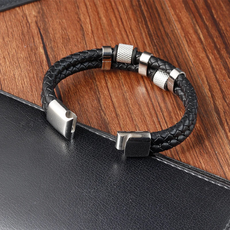 Charm Braid Rope Bracelet For Men Stainless Steel and Magnetic Buckle