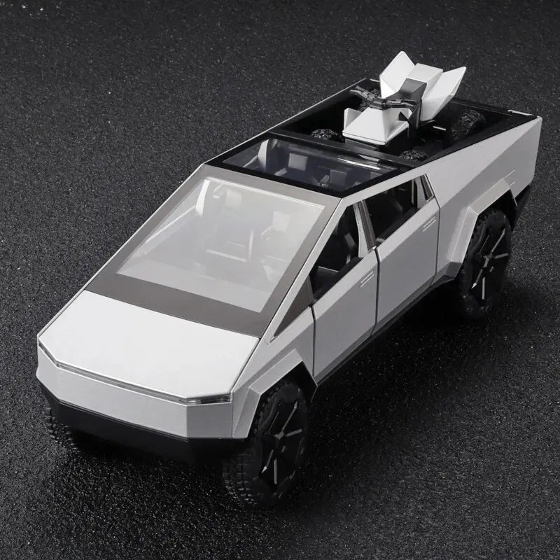 Cybertruck Model Silver Pickup Truck Metal Toy Cars with Sound and Light