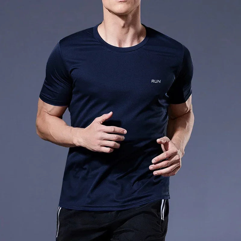 High Elastic T-Shirt Men Breathable Ice Silk Short Sleeve