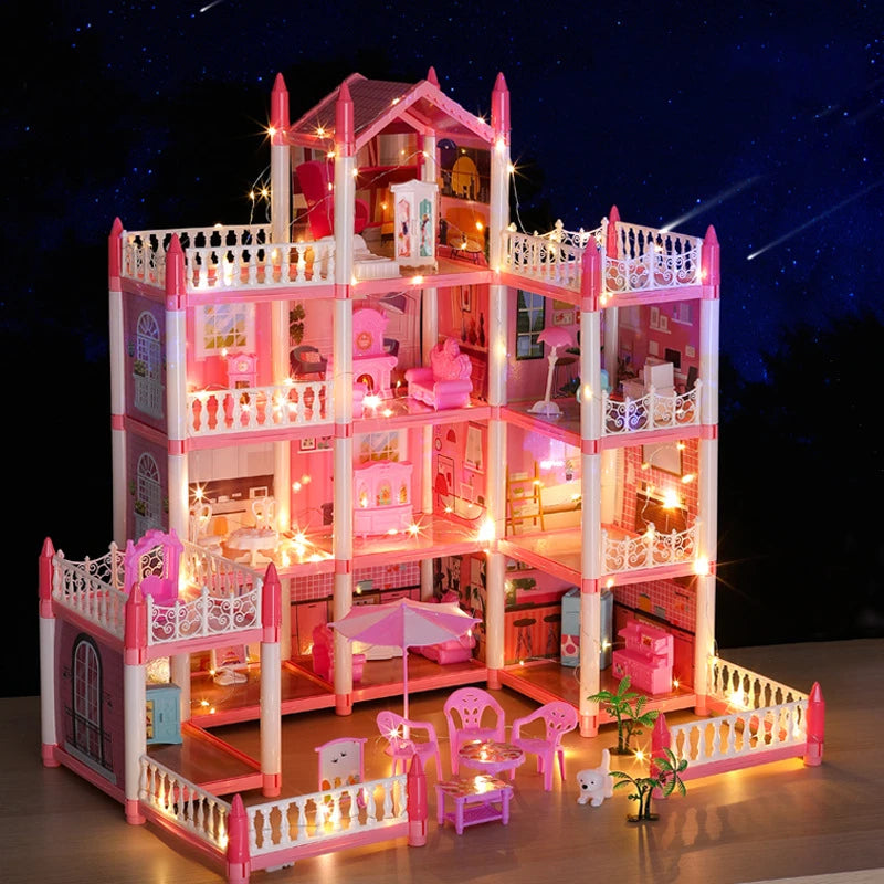 Doll House Miniature Villa Princess Castle Led Lights With Accessories