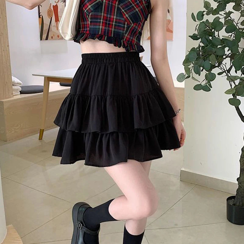 Pleated A-Line Skirt Elastic Waist Summer Slim