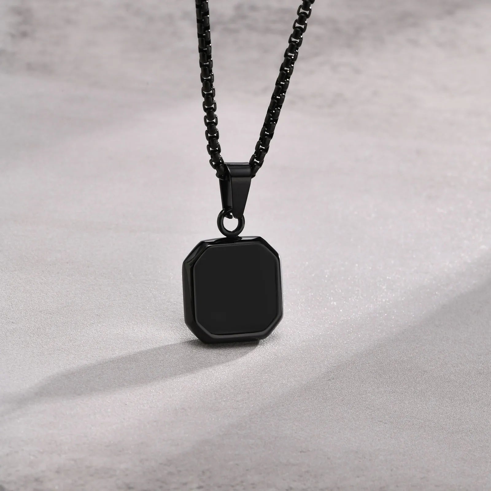 Black Enamel Necklaces for Men Waterproof Stainless Steel