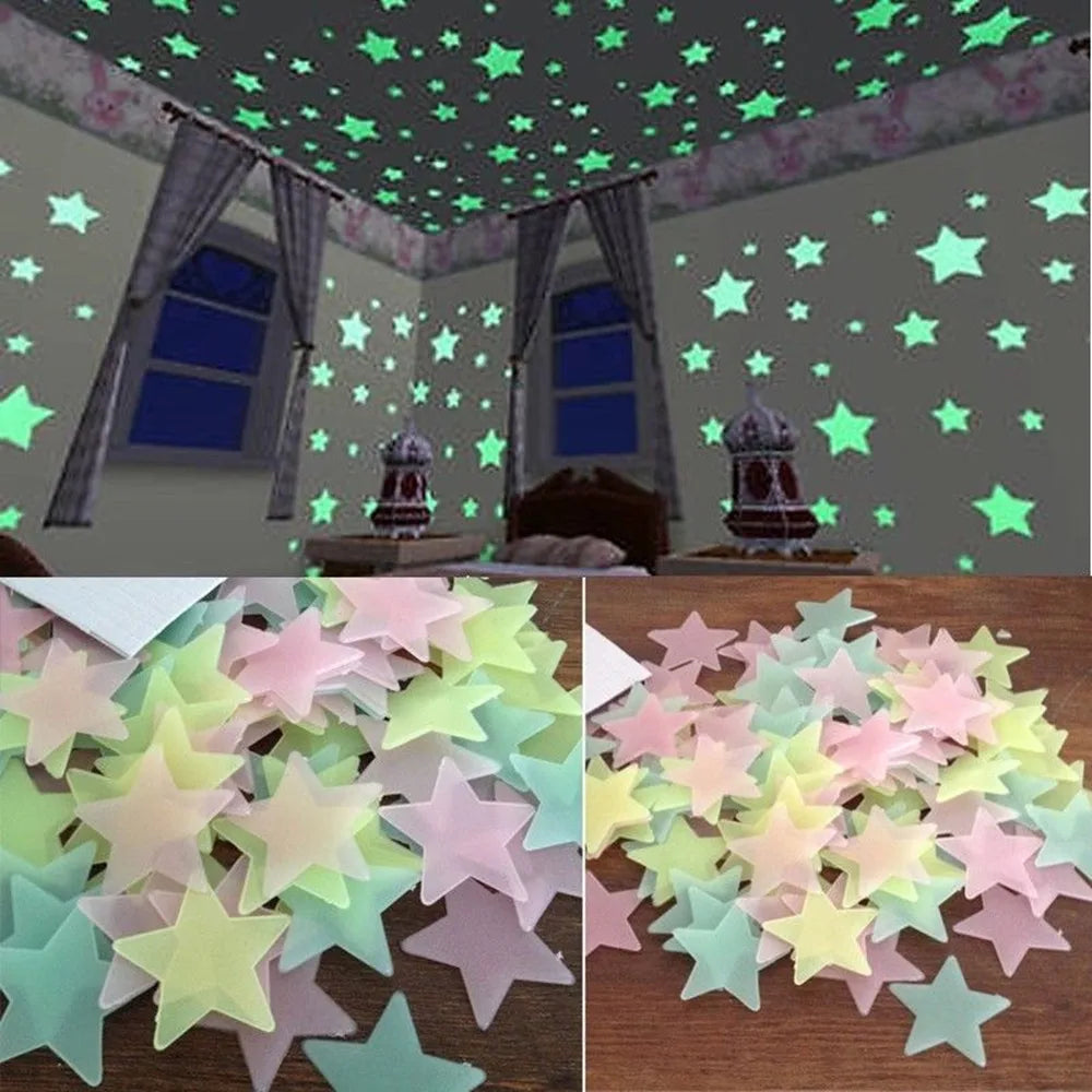 Fluorescent Stars Stickers for Kids Rooms Decoration - 100 pieces
