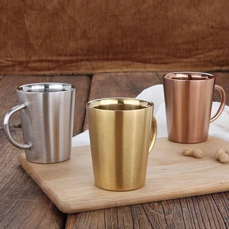 Stainless Steel Double Layer Mugs Coffee Cup 300ml