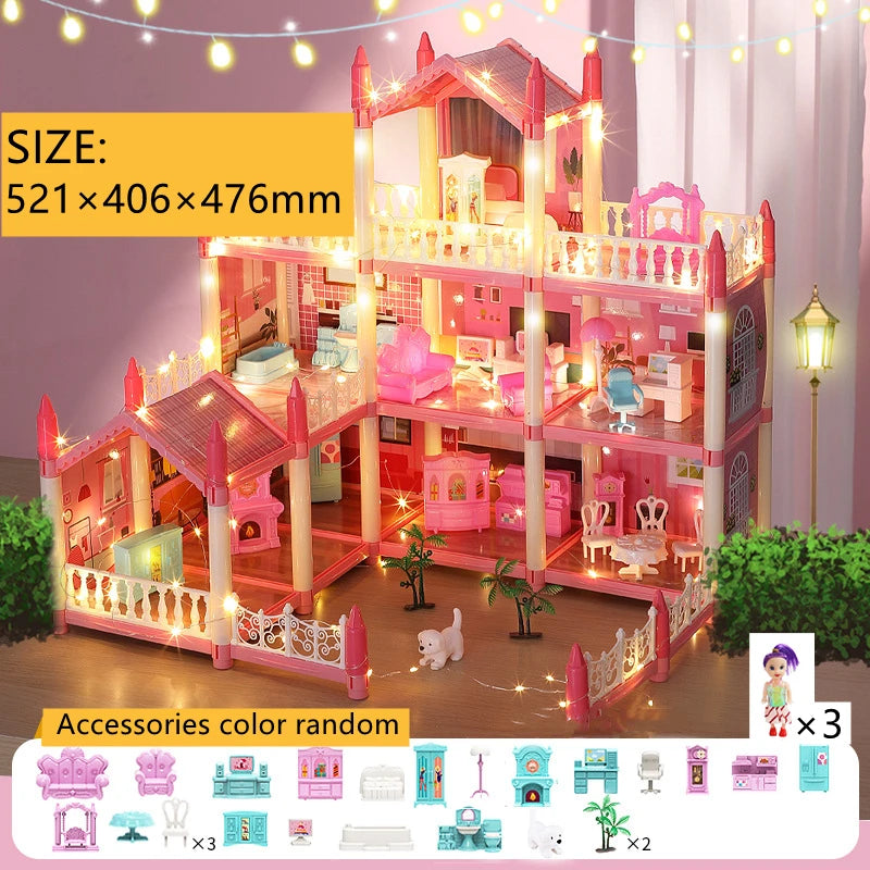Doll House Miniature Villa Princess Castle Led Lights With Accessories