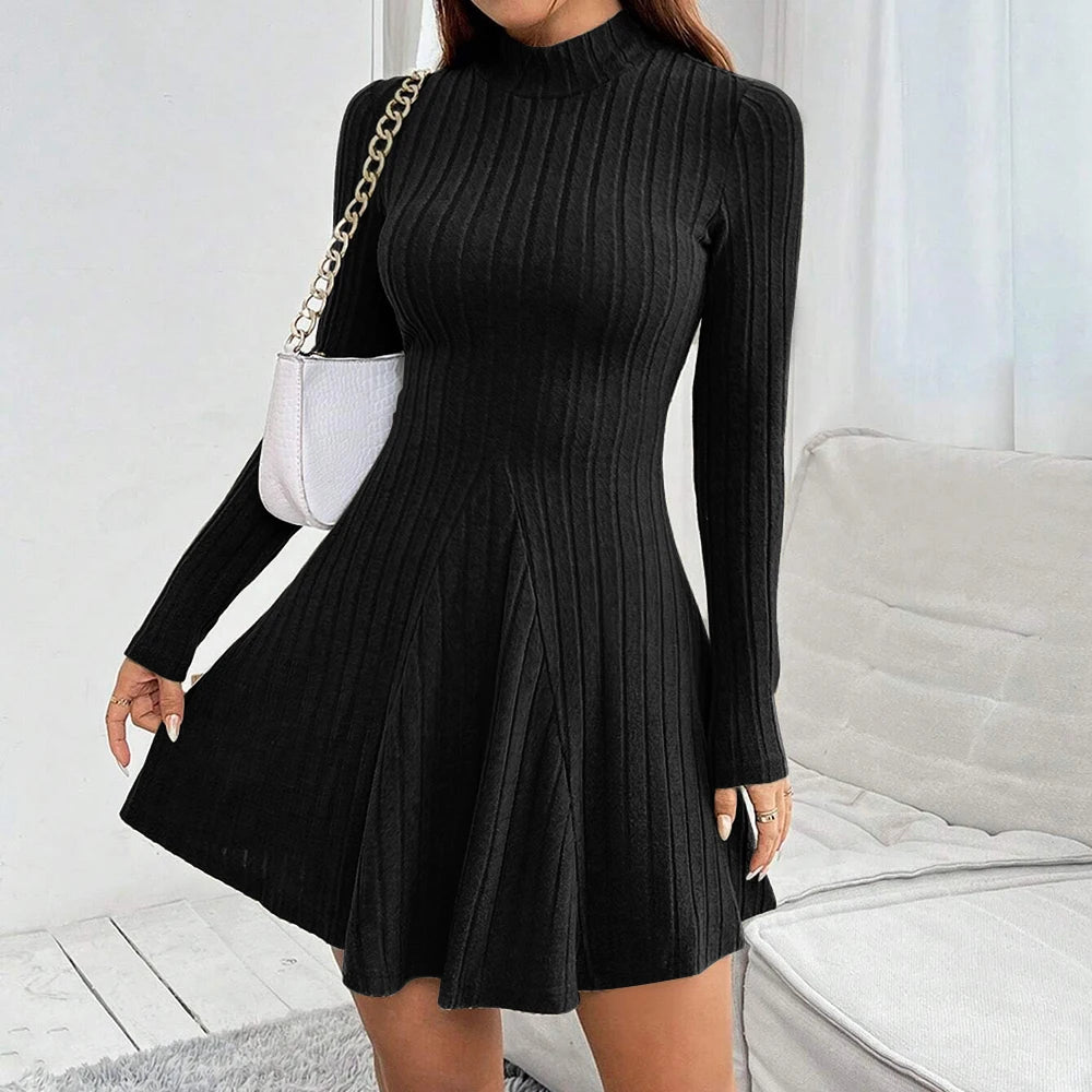 Fall and Winter Solid Color Dress - Long Sleeve