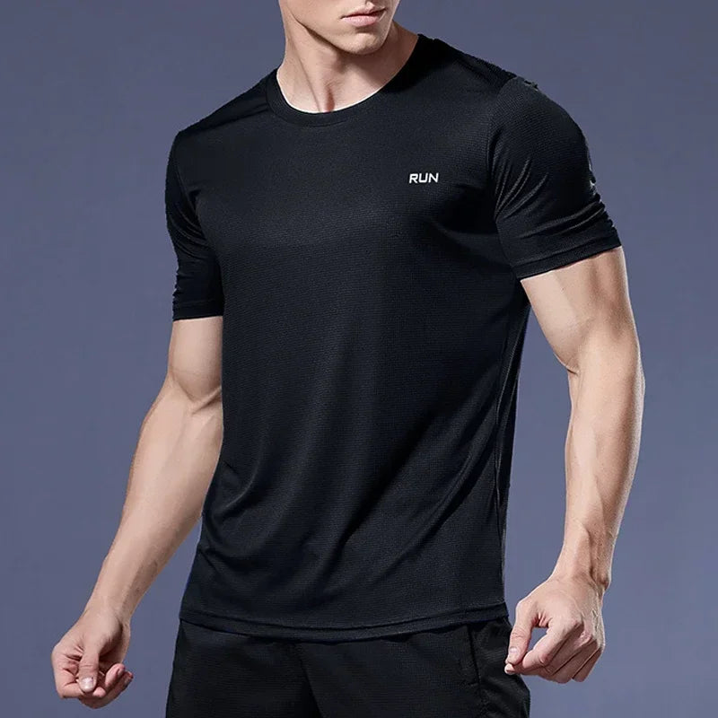 High Elastic T-Shirt Men Breathable Ice Silk Short Sleeve
