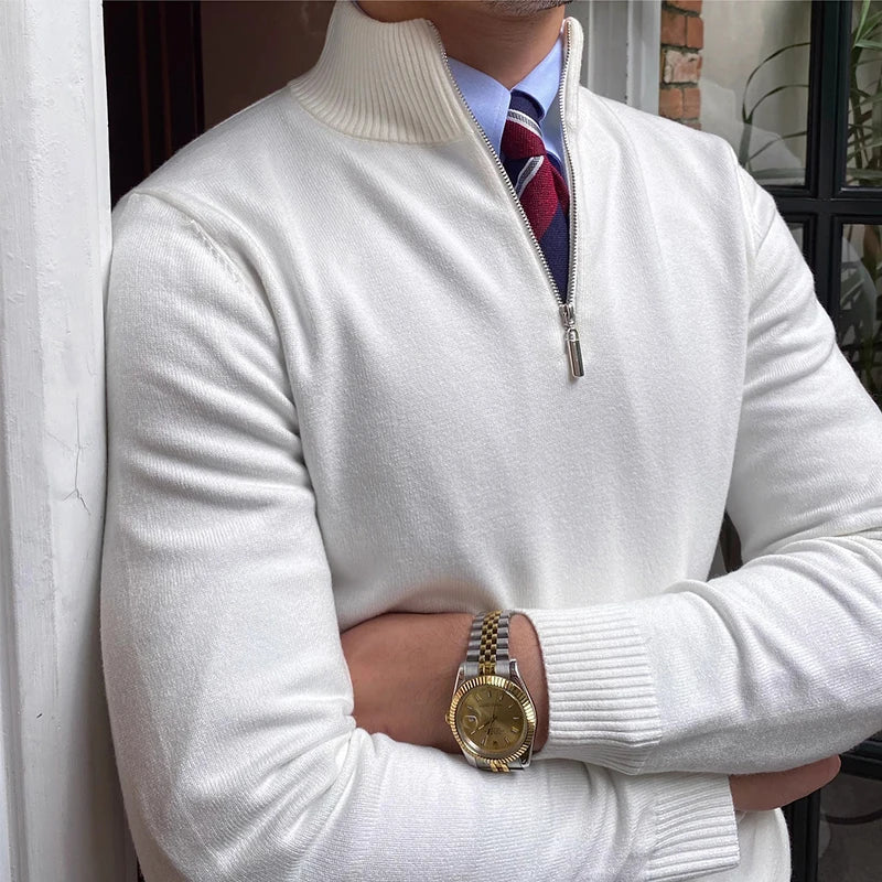 Classic Knitted Zipper Collar Sweater