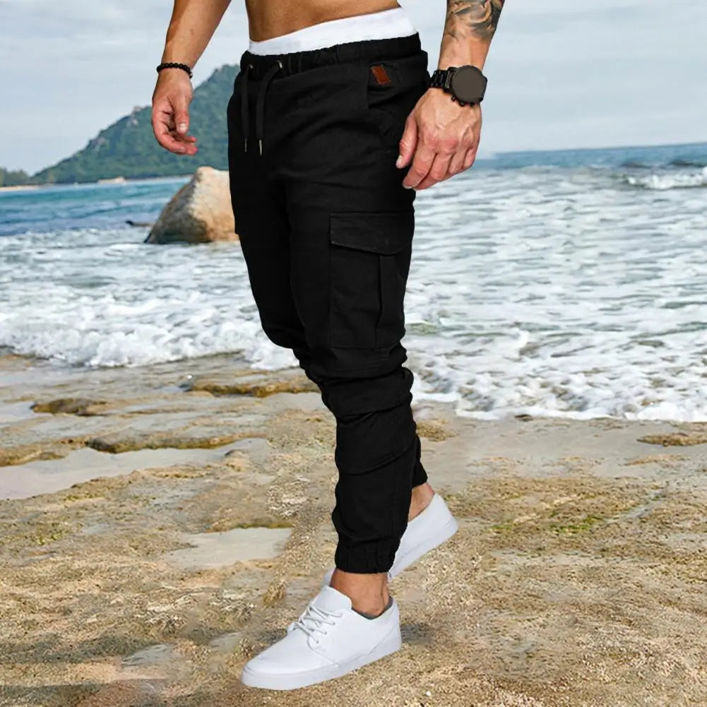 Ankle-Banded Cargo Pants Cotton with Multiple Pockets