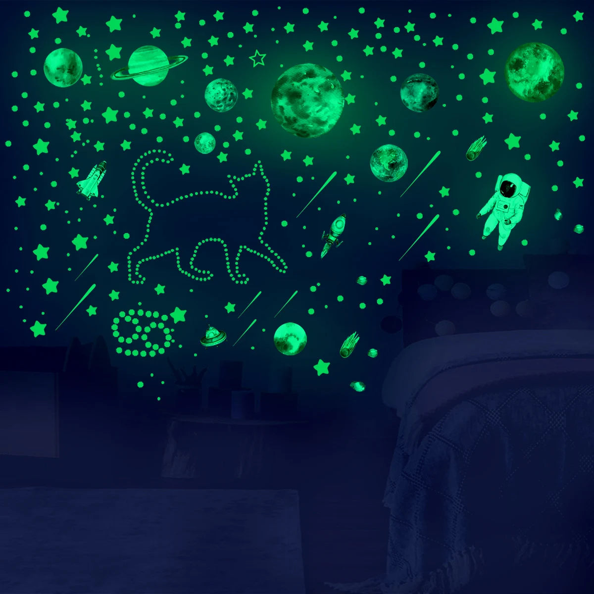 Glowing Stickers Stars for Ceiling Luminous Planet Spaceship Kids Room Decor - 849 Pieces