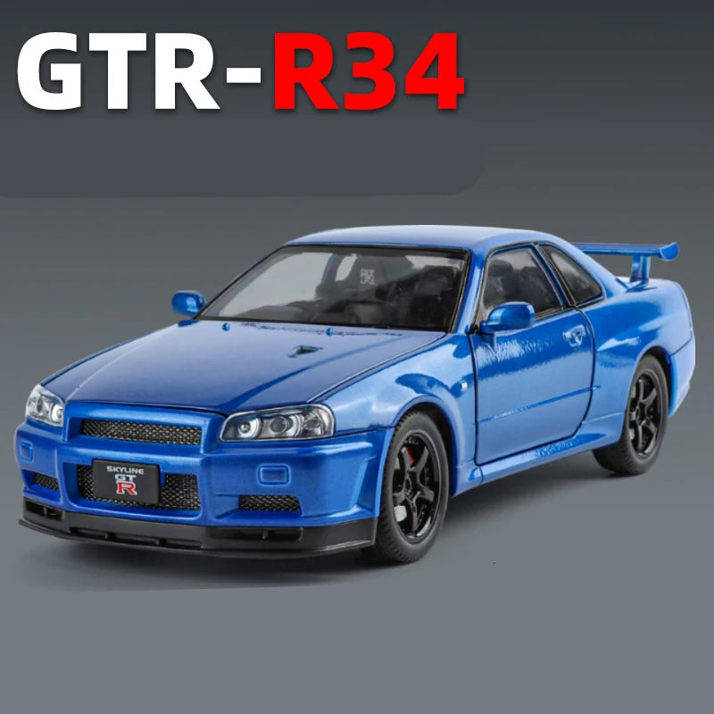 Nissan Skyline Ares GTR R34 Car Model Metal Sound Light 1:24